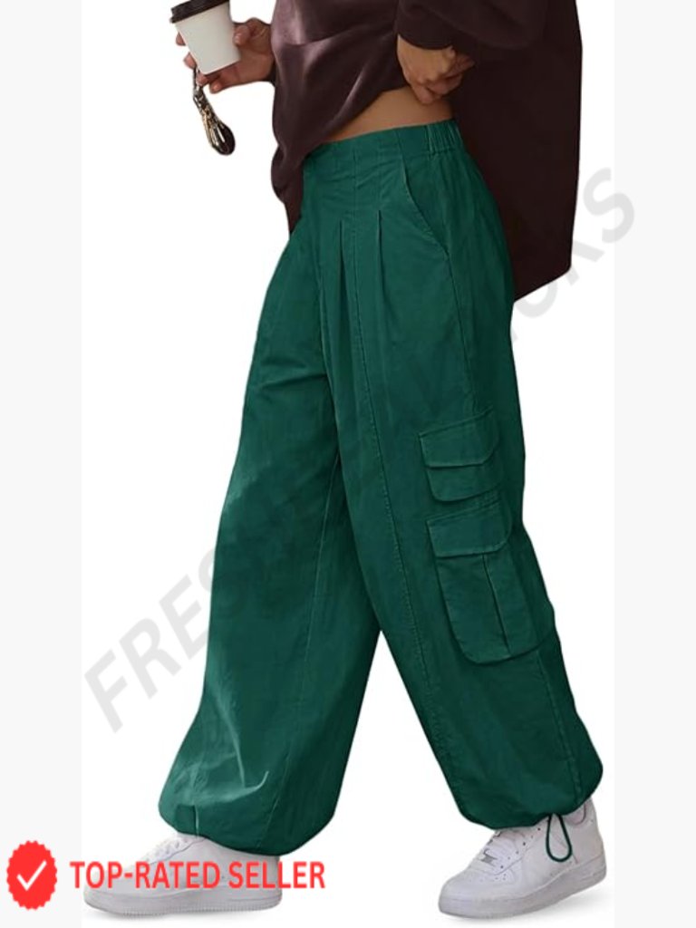 Wide Leg Cargo Pants Elastic Waist Y2k Barrel Parachute Baggy Casual Trousers